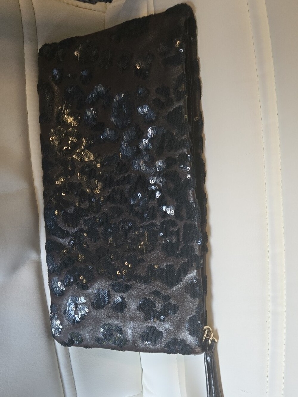 Coach Sequin Leopard Print Clutch - Black Brown - Picture 3 of 5